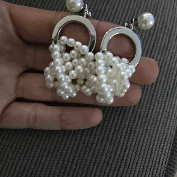 Chic Silver and Pearl Drop Earrings - Picture 3 of 5